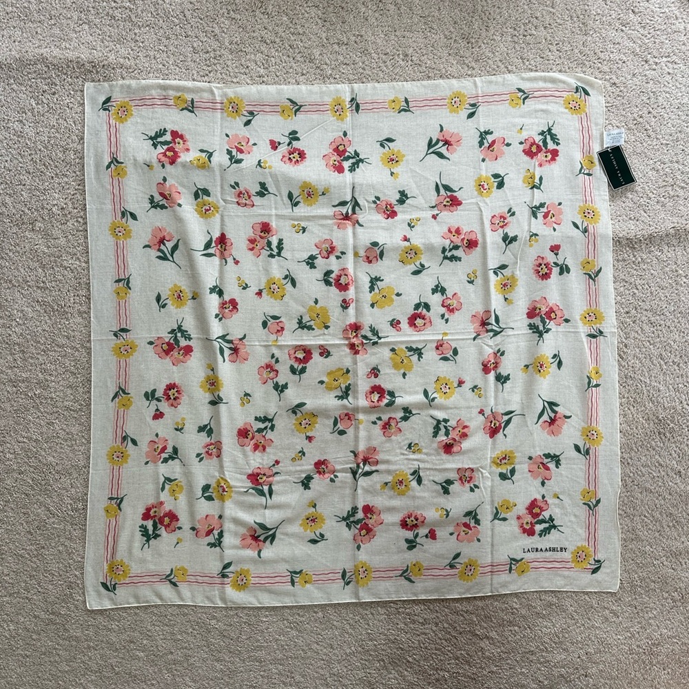 Laura Ashley Cream Floral Square Scarf with Pink & Yellow Flower Pattern
